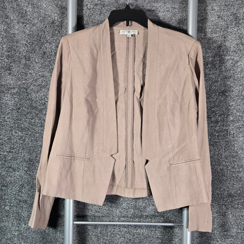 Kate & Rosy Womens Open Front Blazer Taupe Brown Collarless Textured Jacket XL